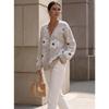 V Neck Long Sleeve Flower Pattern Knit Cardigan Sweater