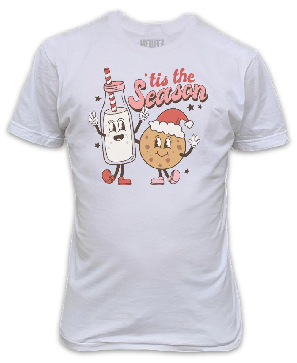 

Tis The Season Drink Milk and Eat Cookies Christmas T-Shirt Present Gift Secre S