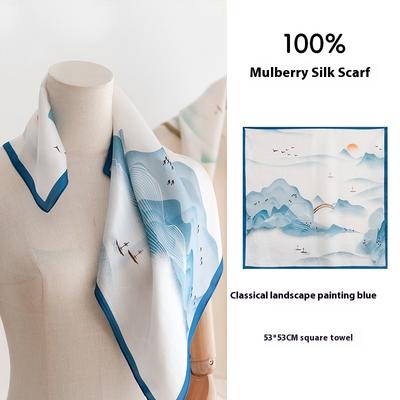 53Cm 100% Mulberry Silk Square Scarf Classical Printed Small Square Scarf