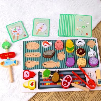 Set di giocattoli per barbecue in legno, esperienza di cucina Montessori, simulazione di cibo per barbecue, giocattoli per casette da gioco in legno, regalo per bambini