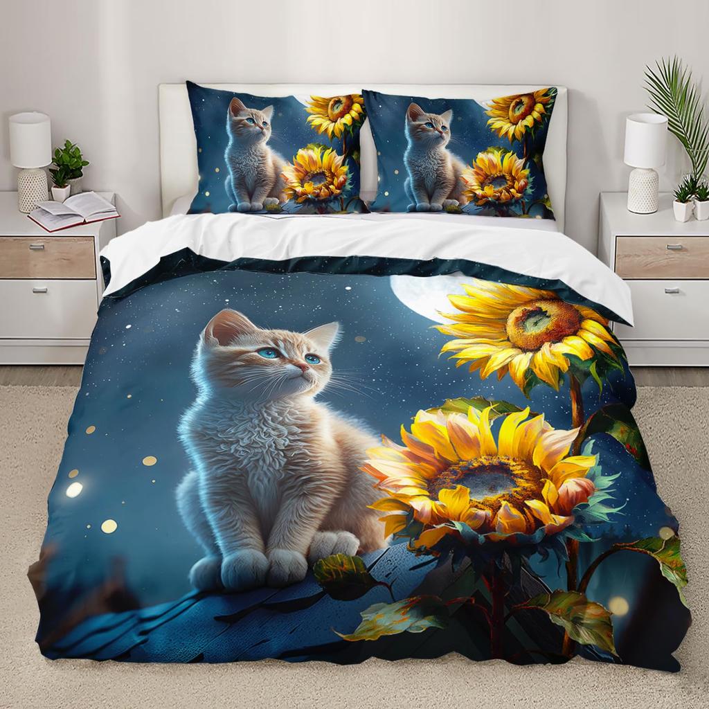 Sunflower Soft Duvet Cover Botanical Floral Printed Beding Set for Children Kids Women Adult Peoples Warm Comforter Cover Woden Scenes Bedrom