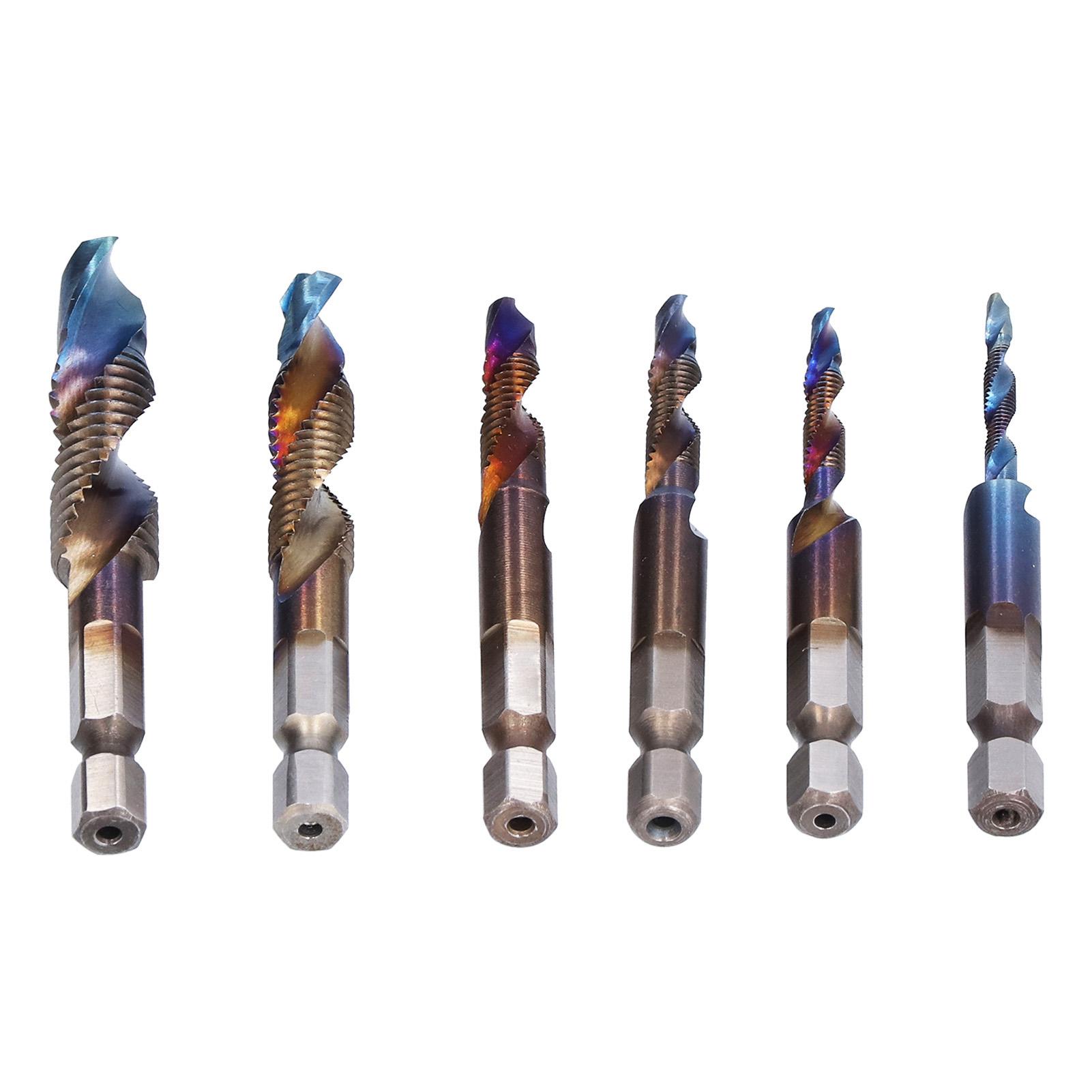 

6Pcs Spiral Tap Drill Multifunctional HighSpeed Stainless Steel Sturdy Durable Hex Shank Drill Bit