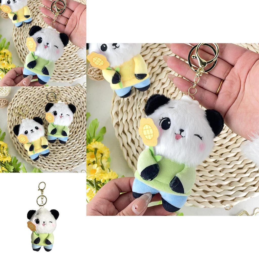 Sunflower Panda Plush Pendant Keychain With Short Plush Fabric For Gifts And Accessories