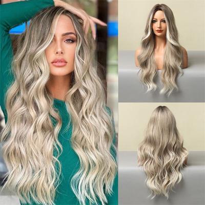Wigs Big Wave Light Gray Wig Female Fashion Medium Light Natural Full-Head Wig Mixed Color