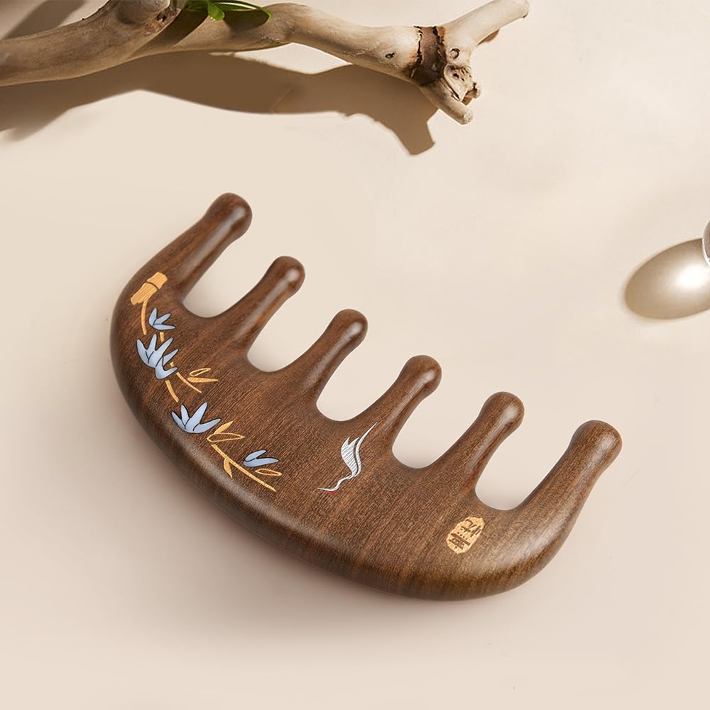 TAN MUJIANG Palm Comb South American Rosewood Taketsuru Design Compact Massage Comb "Wuyou" Anti-static