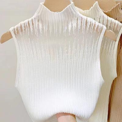 Women's Summer Fashion Knitted Tank Top Half High Neck Comfortable Breathable T-Shirt Thin Sleeveless Pullover Corset Top