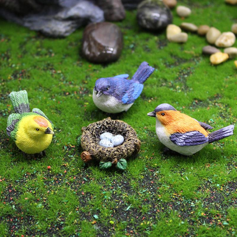 4PCS Mini Bird Figure Model Cartoon Resin Crafts DIY Plant Bonsai Figurines Fairy Garden Dollhouse Miniatures Decor