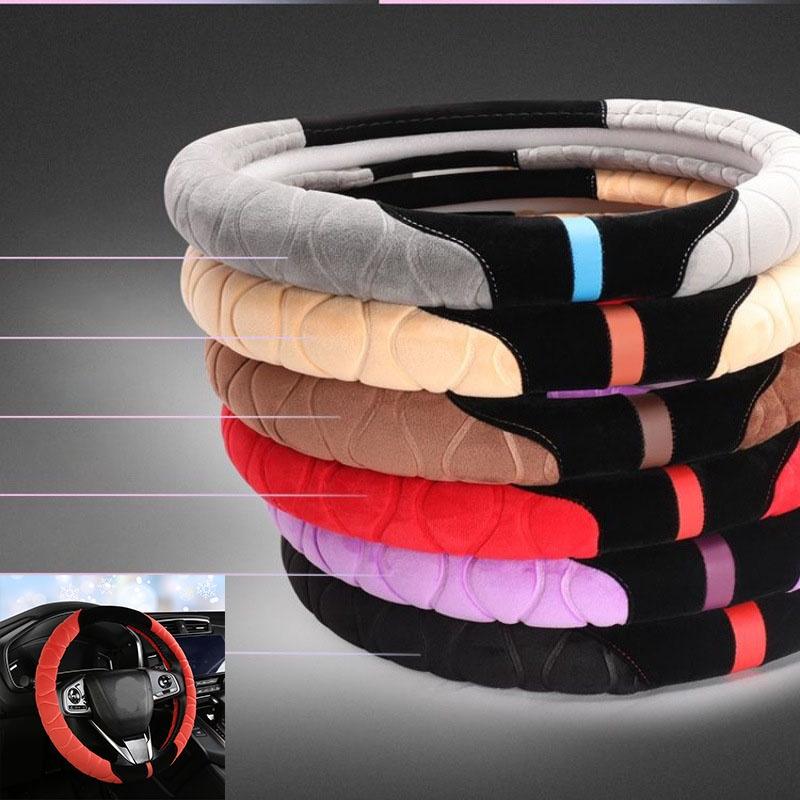 Plush Embossed Design Car Steering Wheel Cover Keep Your Hands Warm And Stylish In Winter