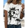 T-shirt Grafica da Donna Taglia Europea Anno del Cavallo - Carino Cavallo Cartoon con Occhiali e Design Capodanno Cinese, Maglietta Bianca Girocollo a Maniche Corte