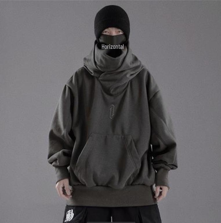 Men's Trendy Motorcycle Hooded Sweatshirt - Spring/Autumn Hip-Hop Style, High Collar, Loose Fit, Available in Light and Plus Velvet Options.