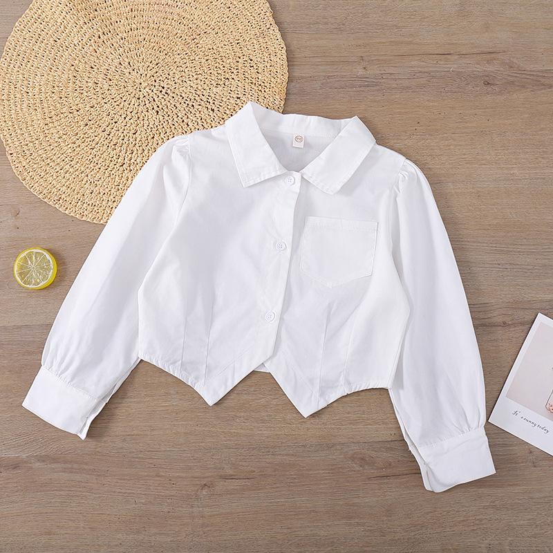 Girls' White Long Sleeve Lace Shirt - Spring/Autumn Class Uniform, Performance Costume.