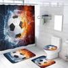 Sport Game Fabric Shower Curtain Set Cool Basketball Soccer Volleyball Rugby Baseball Graffiti Sports Theme Bathroom Set Decor