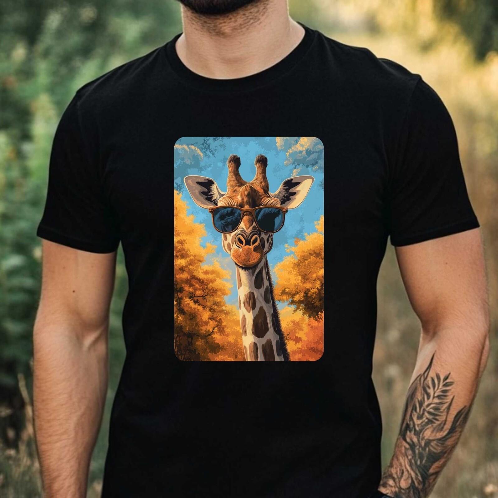 Mens Giraffe Sunglasses Print Cotton T-Shirt Size XS to 5XL- S