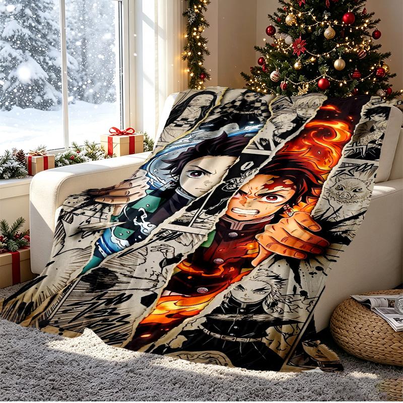Demon Slayer Pattern Blanket for Home Decoration, Bed, Sofa, Car Travel, Camping, Suitable for All Seasons, Birthday Christmas Gift