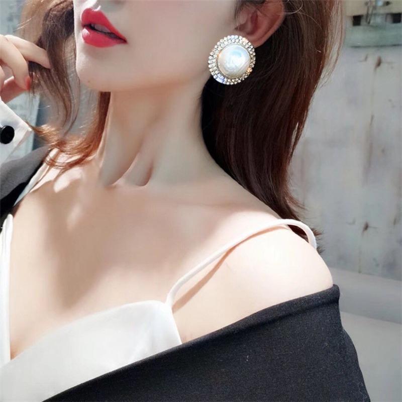 Slightly Inlaid Rhinestone Luxury Cold Style Exaggerated Pearl Large Earrings Korean Temperament Earrings Fashion Jewelry