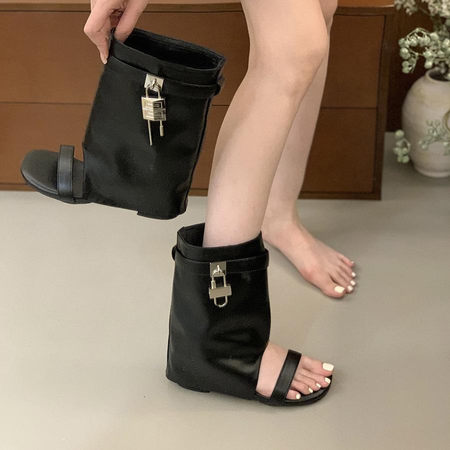 Thick Heel Black Internet Celebrity Hottie Open-toed Cool Boots Women's Shoes Summer Vacation Skirt High Heel Pants Short Boots