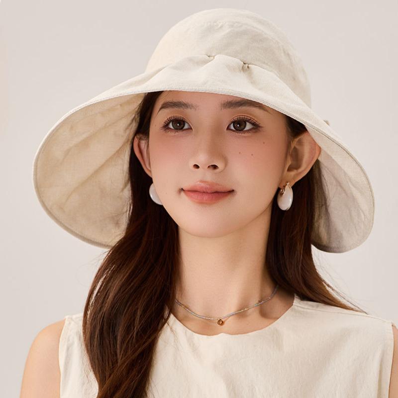 Women's Summer Foldable Solid Color Fisherman Hat Women's Sunscreen Sun Hat