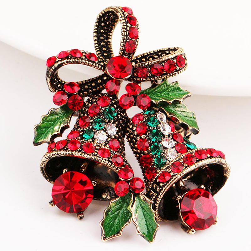 Christmas Vintage Bells Brooch Xmas Tree Shape Pins For Women Men Colorful Rhinestones New-Year Jewelry Garment Accessories