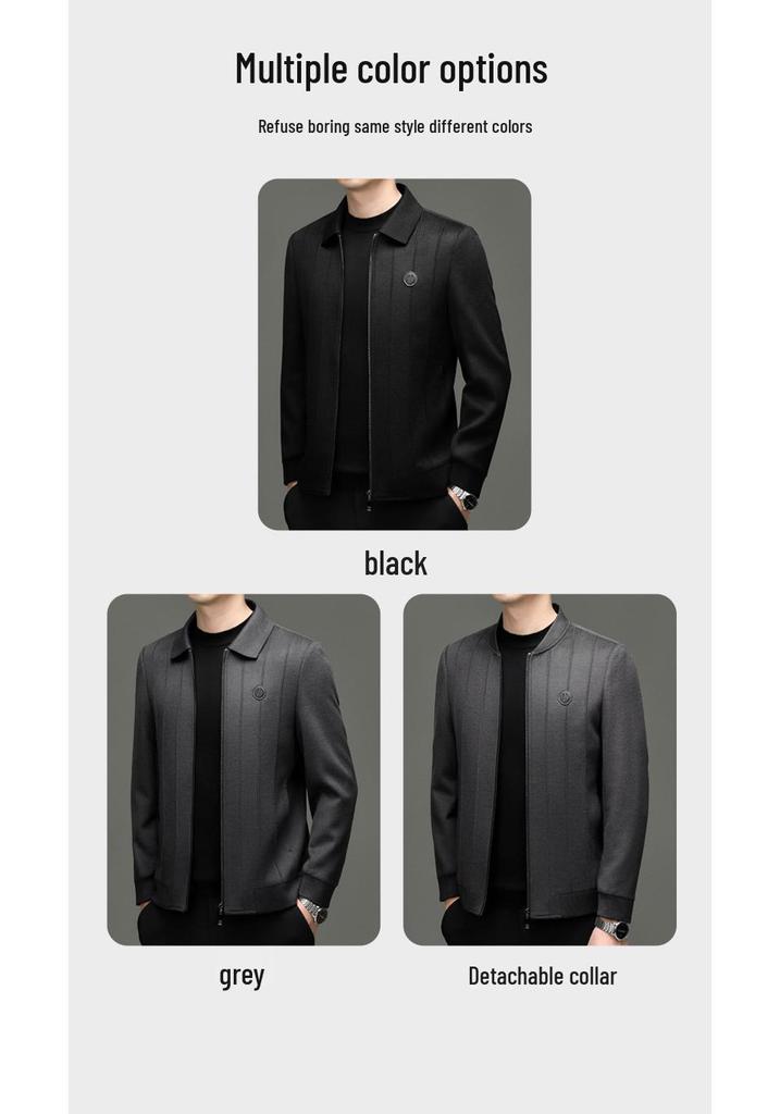 Men's Wool Tweed Lapel Jacket - Mid-aged Autumn/Winter Coat