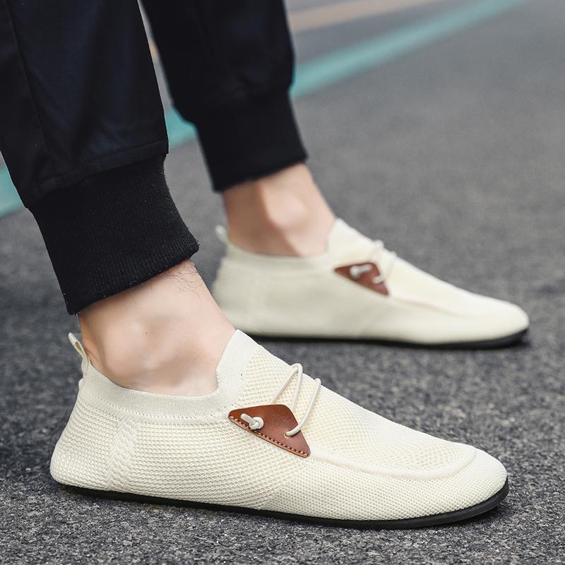 YRZL Casual Men's Shoes Summer Solid Color Mesh Breathable Flats Male Comfortable Lightweight Shoes Man Slip on Loafers for Men