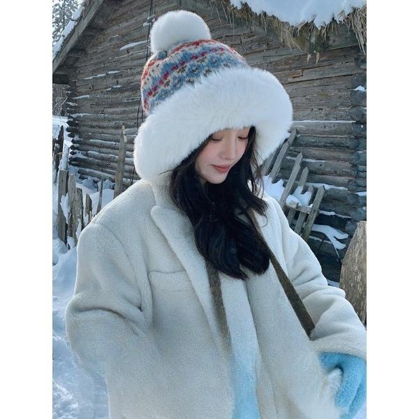 Winter Plush Women's Hat Plush Thickened Warm Knitted Ear Protection Hat Windproof Retro Fashion Coldproof Lei Feng Hat