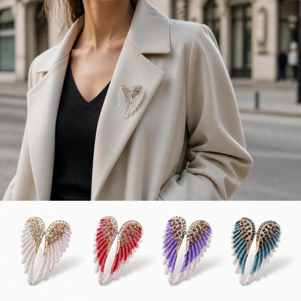 Hand-Made Enamel Brooch Pin Sparkling Rhinestone Lapel Pin Brooch New Angel Wings Brooch Women