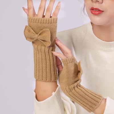 Neue Herbst und Winter Damen Bogen süße Mode Handschuhe gestrickt warme halbe Finger fingerlose Handschuhe