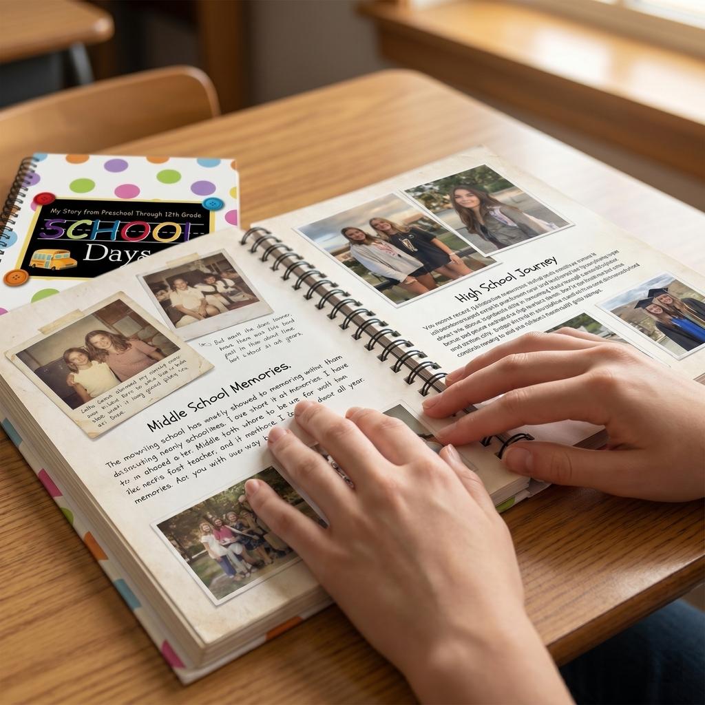 School Memory Book Spiral Bound Keepsake for Recording Stories and Milestones from Preschool Through 12th Grade with Durable Pages and Large Layout
