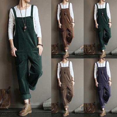 Spring Corduroy Solid Color Casual Long Overalls