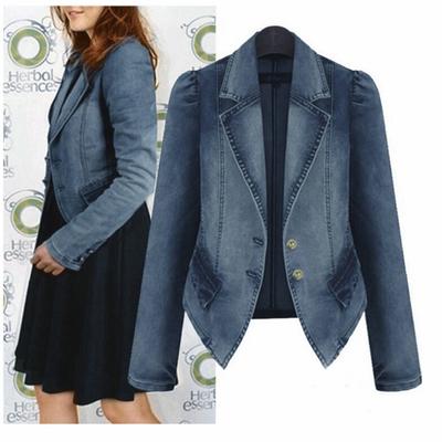 Fashion Women Casual Long Sleeve Tops Denim Outcoat Pockets Jean Outwear
