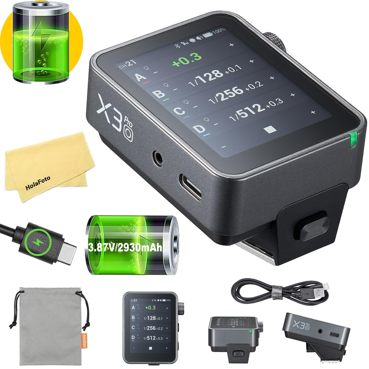 

GODOX X3 PRO O TTL Wireless Flash Trigger for Olympus and Panasonic LCD Shutter Bluetooth APP Wireless X Upgrade 2.4G Cameras, 3.87V/2930mAh, 2.4-inch