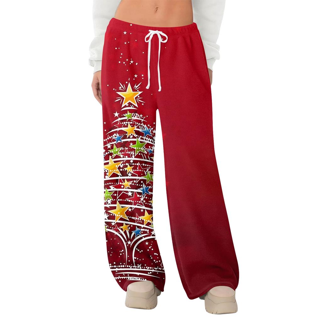 Women's Fleece Wide Leg Elastic Waist Drawstring Loose Pants Drawstring Pajama Pants Sleepwear Trousers