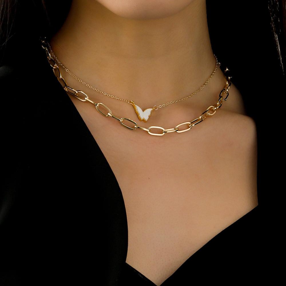 Fashionable And Chic Double Layer Butterfly Necklace With Eye-catching Design For Women