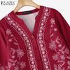 ZANZEA Ethnic Print Casual V-Neck Long Sleeve Women Blouse