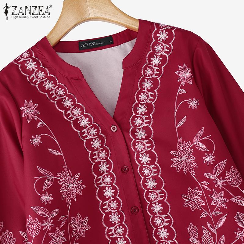 ZANZEA Ethnic Print Casual V-Neck Long Sleeve Women Blouse