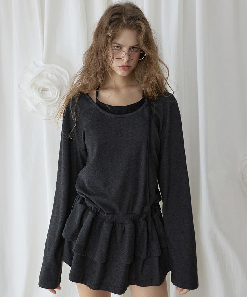 Lense Frill Layered Long Sleeve Charcoal