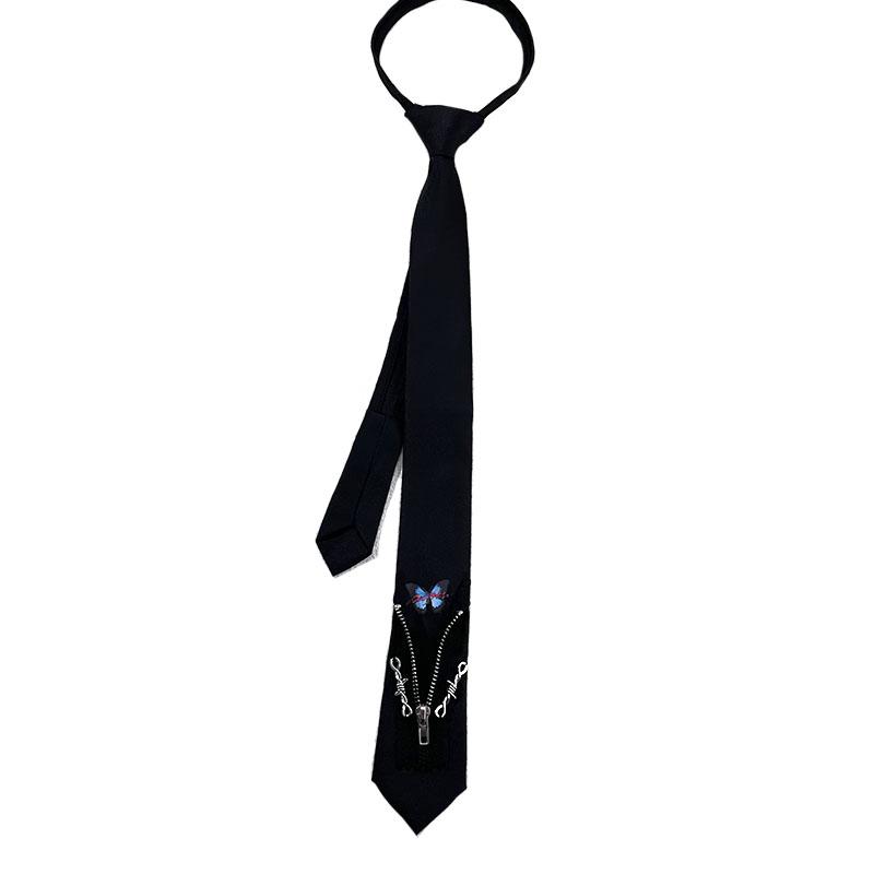 

Handmade Zipper Punk Dark Y2K neck tie Cool Trendy Polyester Silk Personalized lazy Tie