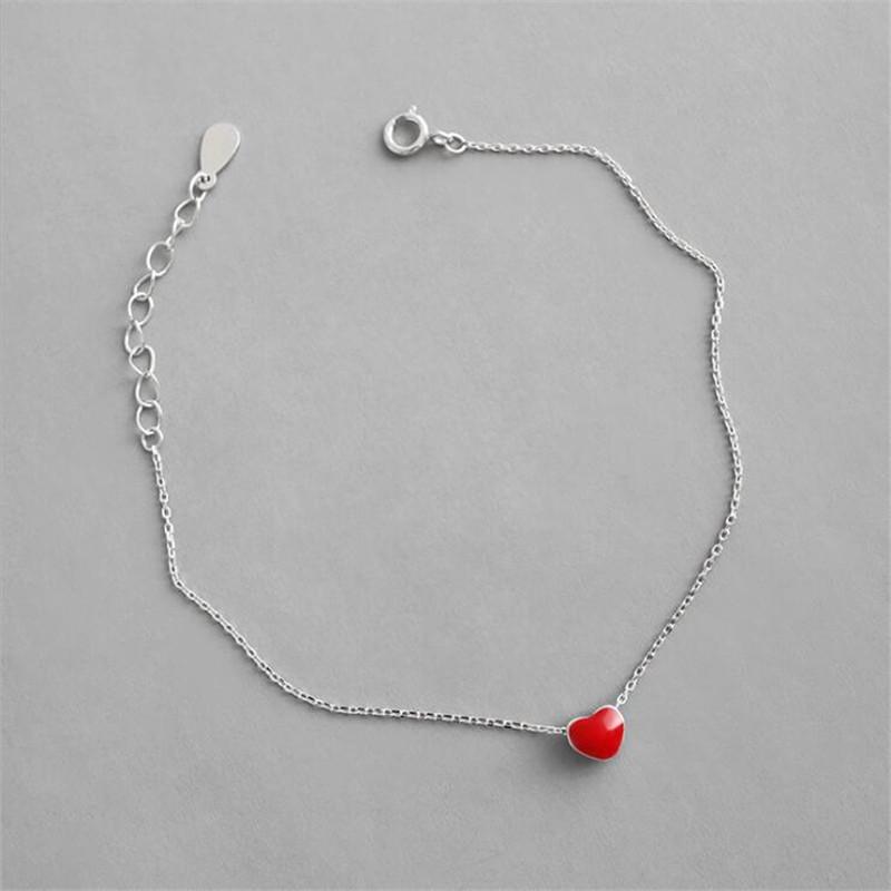 

New Fashion Beautiful 925 Sterling Silver Jewelry Bracelets Love Red Heart Simple Personality Sweet Bracelets SL065 серебряный
