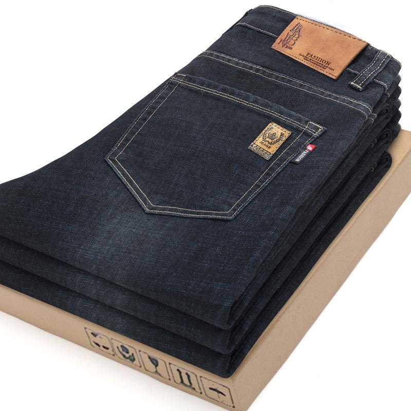 Autumn and winter new jeans fleece thickened loose straight business high-end elastic casual pants