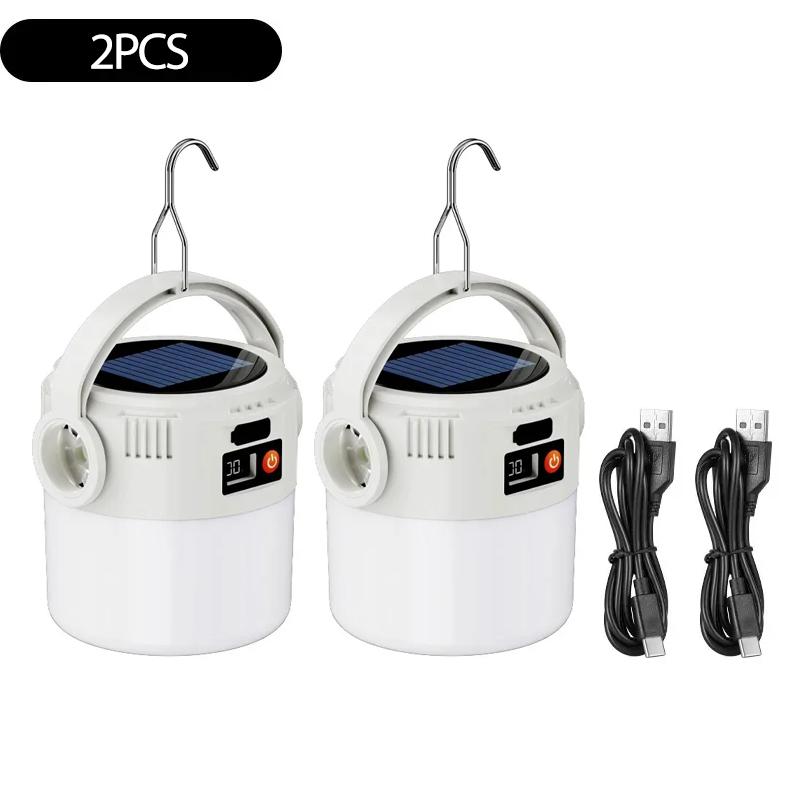 Multifunctional Solar Camping Light Outdoor Rechargeable LED Bulb Camping Light COB with Digital Display for Mountain Camping