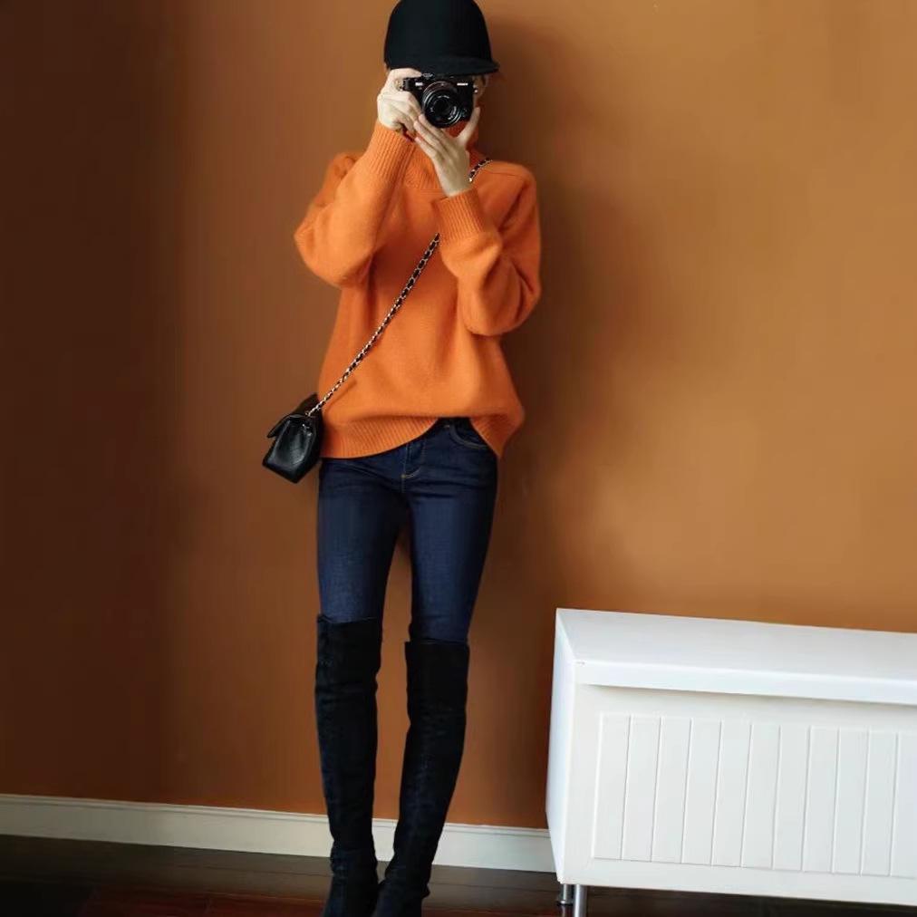 2025 Autumn/Winter Women's High Neck Loose Knit Sweater - Thick Pullover Base Layer, Fashionable Lazy Style