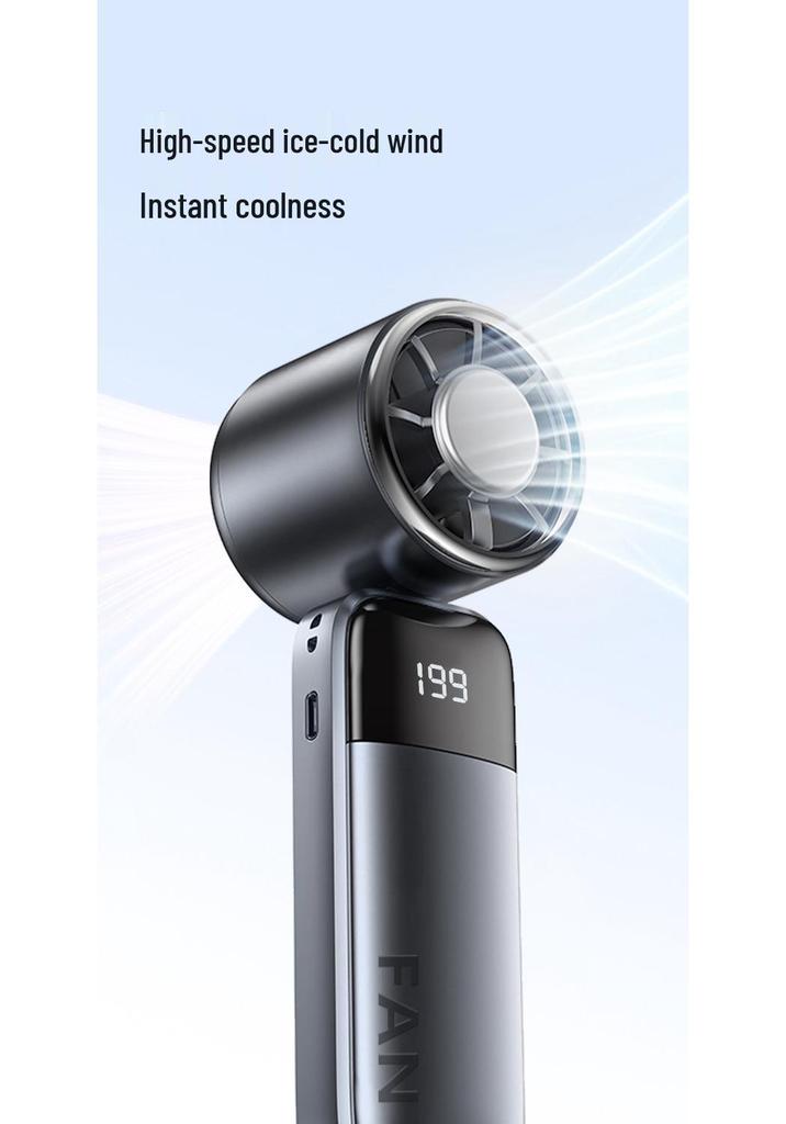 199-Speed Portable Neck-Hanging Ice Cooling Fan, USB Rechargeable Handheld Mini Fan