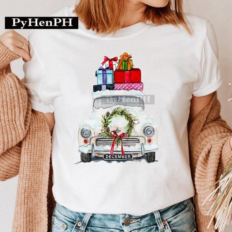 Summer Christmas Elk Printed T-shirt for Men Women Cotton Loose Round Neck Short Sleeve T-Shirts Unisex