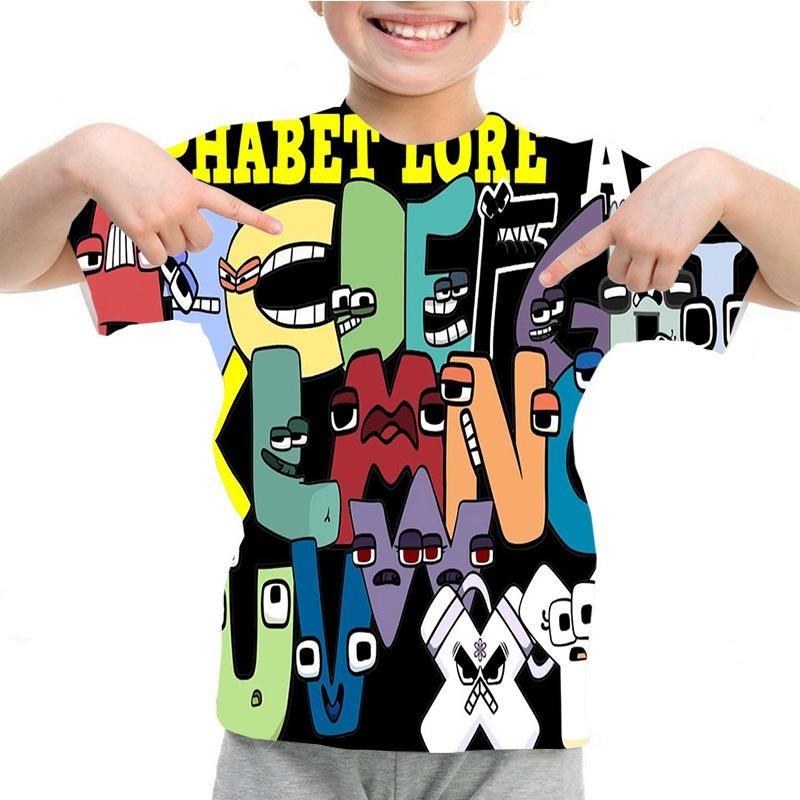 Summer Fashion Kids T-shirt Cartoon Alphabet Pattern 3D Print Casual Loose Outdoor Girl and Boy Short Sleeve Tees Top Pullover