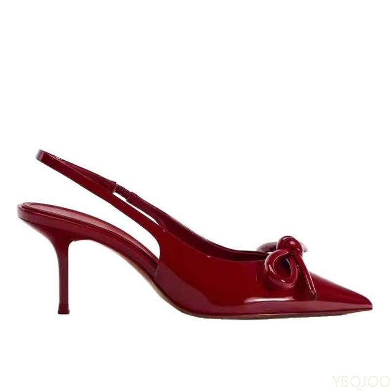 Fashion Spring summer new solid color bow bow thin heel pointed fashion high heels elegant simple comfortable women's sandals