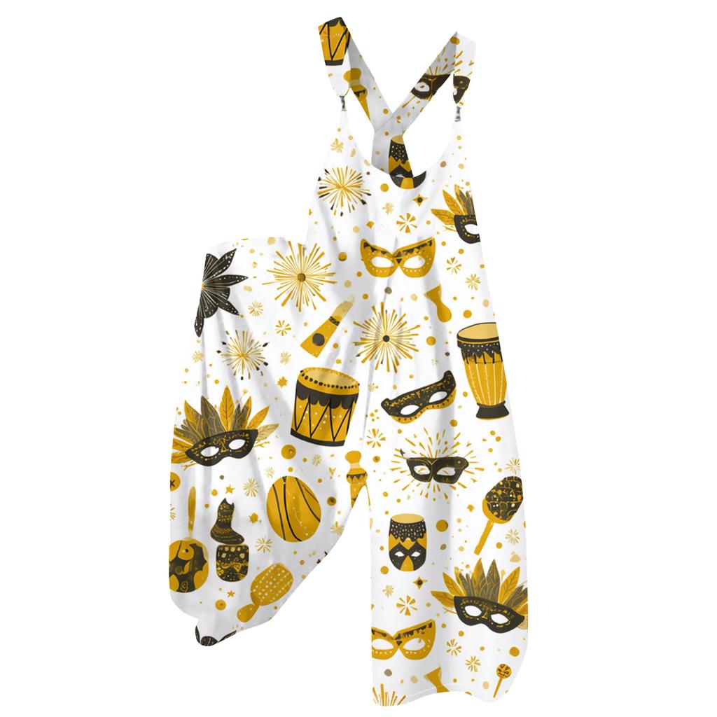 Damen Overalls Print Vintage Jumpsuit (Nicht verstellbare Träger)
