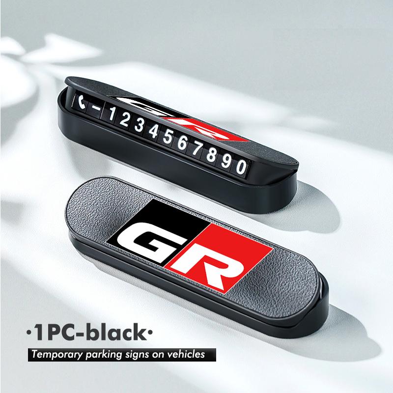 

ABS+Leather Car Temporary Parking Plate Signs Phone Number Plate Park Stop For Toyota Crown GR Corolla YARIS Auris C-HR Hilux