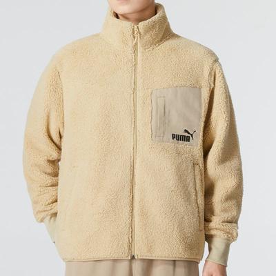 Puma Velvet Jackets Unisex Khaki Stand Collar Thickened 673645-12