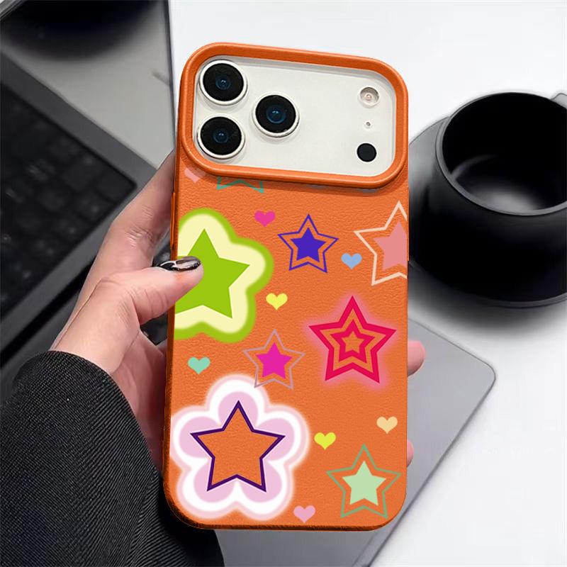 For iPhone 17 Pro Max Case Luxury Blended Colorful Stars Pattern Leather Texture Silicone Cover For iPhone 16 Pro Max 15 14 13 12 11 16E Air