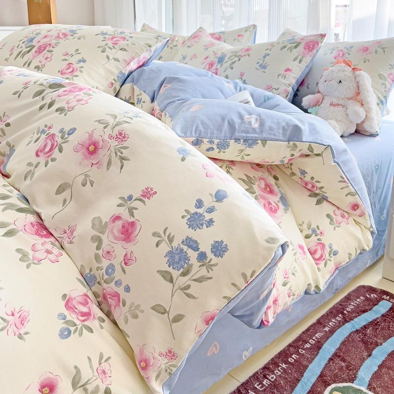 Bedding Four-piece Set Printed Skin-friendly Water Wash Sheets Quilt Cover Pillowcase Set